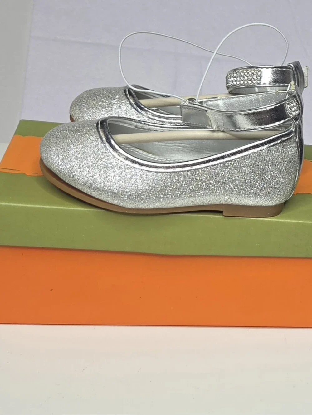 Jelly Beans Wacy Silver Glitter Ankle Strap Ballet Flats Toddler Size 5
